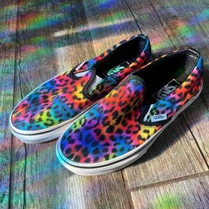 Colorful cheetah print slip ons